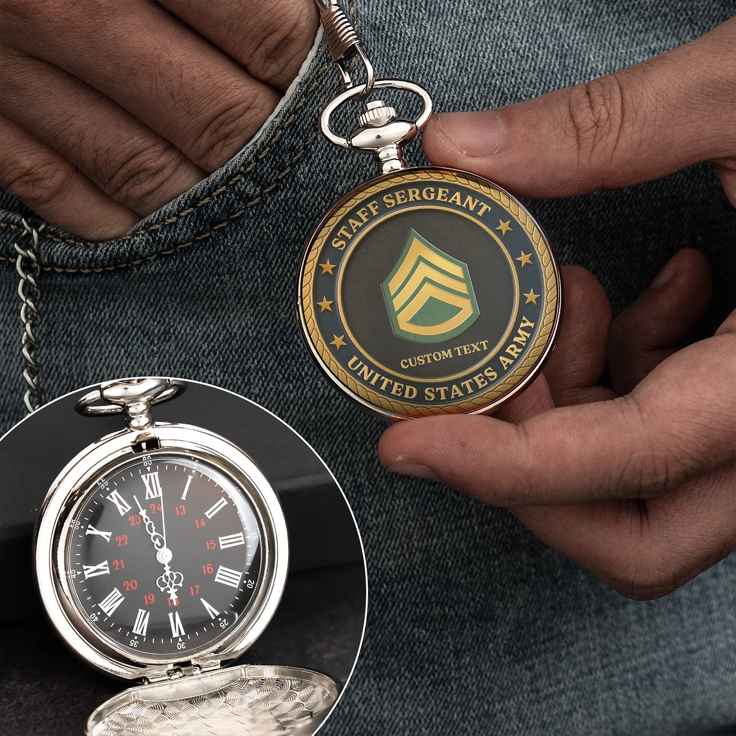 Army 250 Years Custom Text Pocket Watch Military Gift