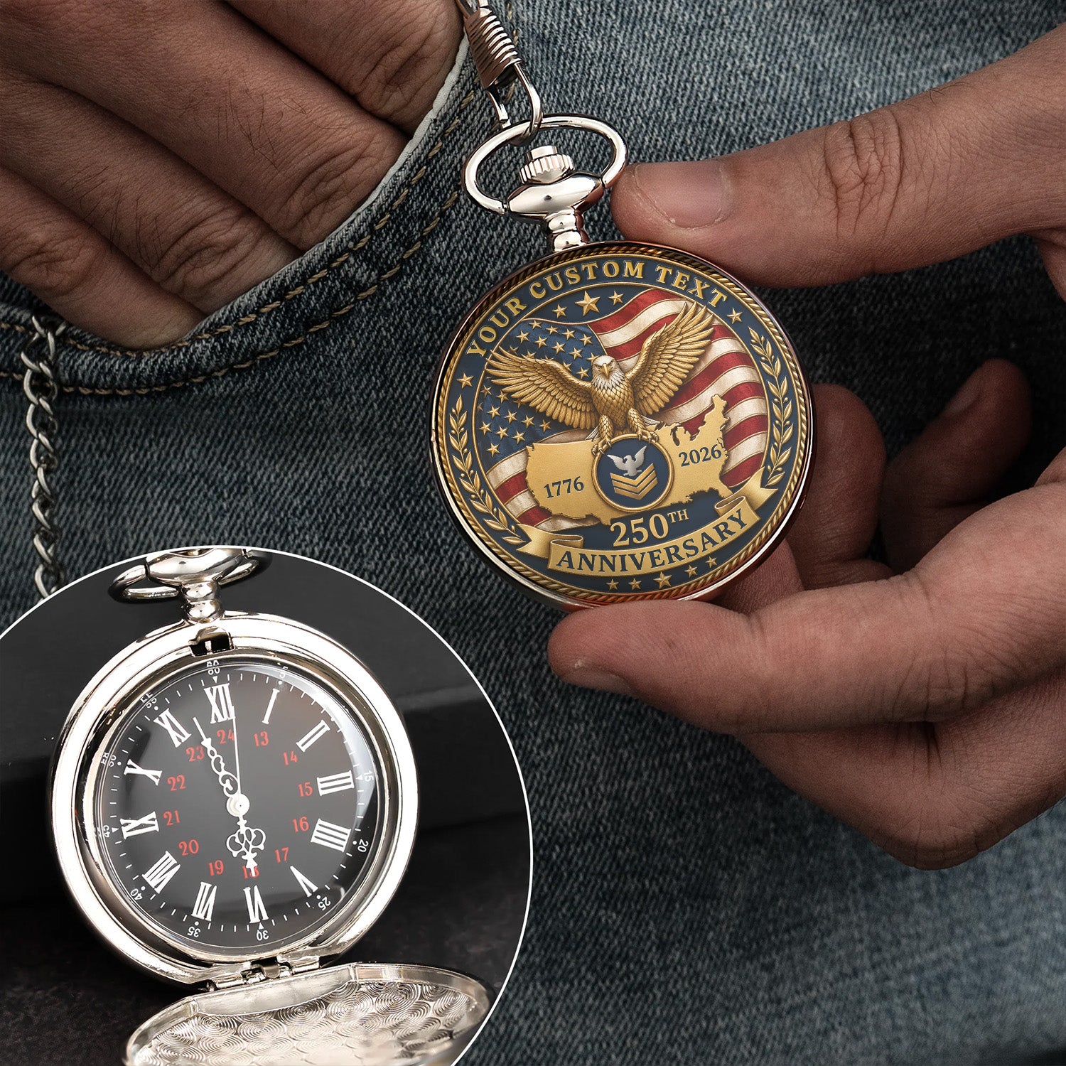 Personalized US Navy Veteran Pocket Watch Custom Name Rank Gift