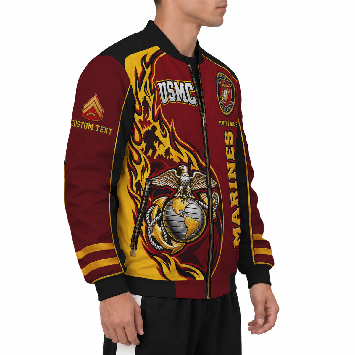 Custom USMC Bomber Jacket Personalized Military Rank Name for Men