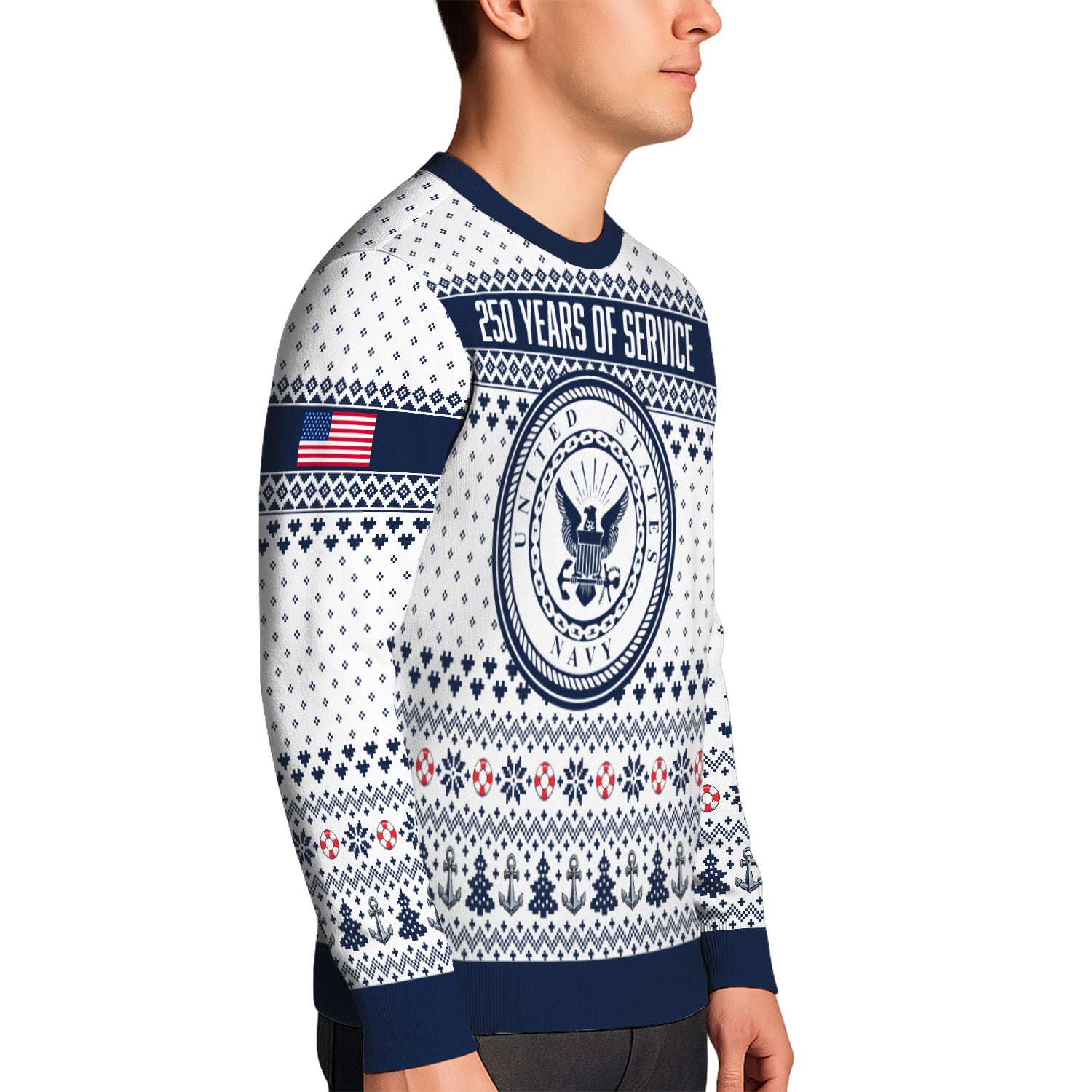 Custom Ranks US Navy Ugly Christmas Sweater for Women Men KRUST06