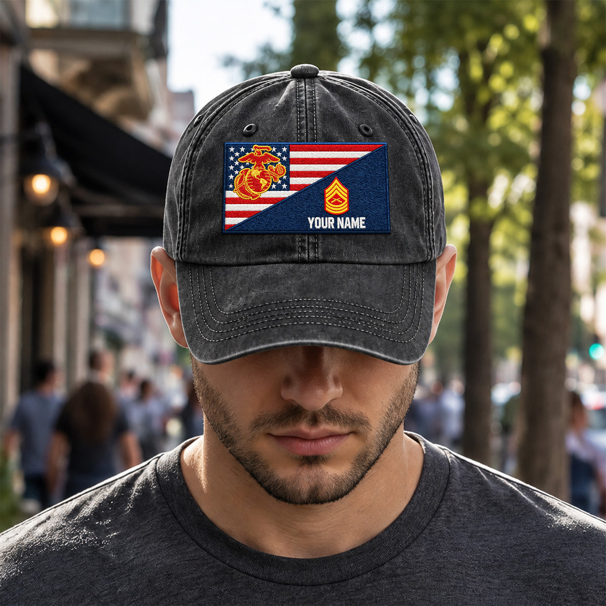 Custom USMC Washed Cap Personalized Military Rank and Text