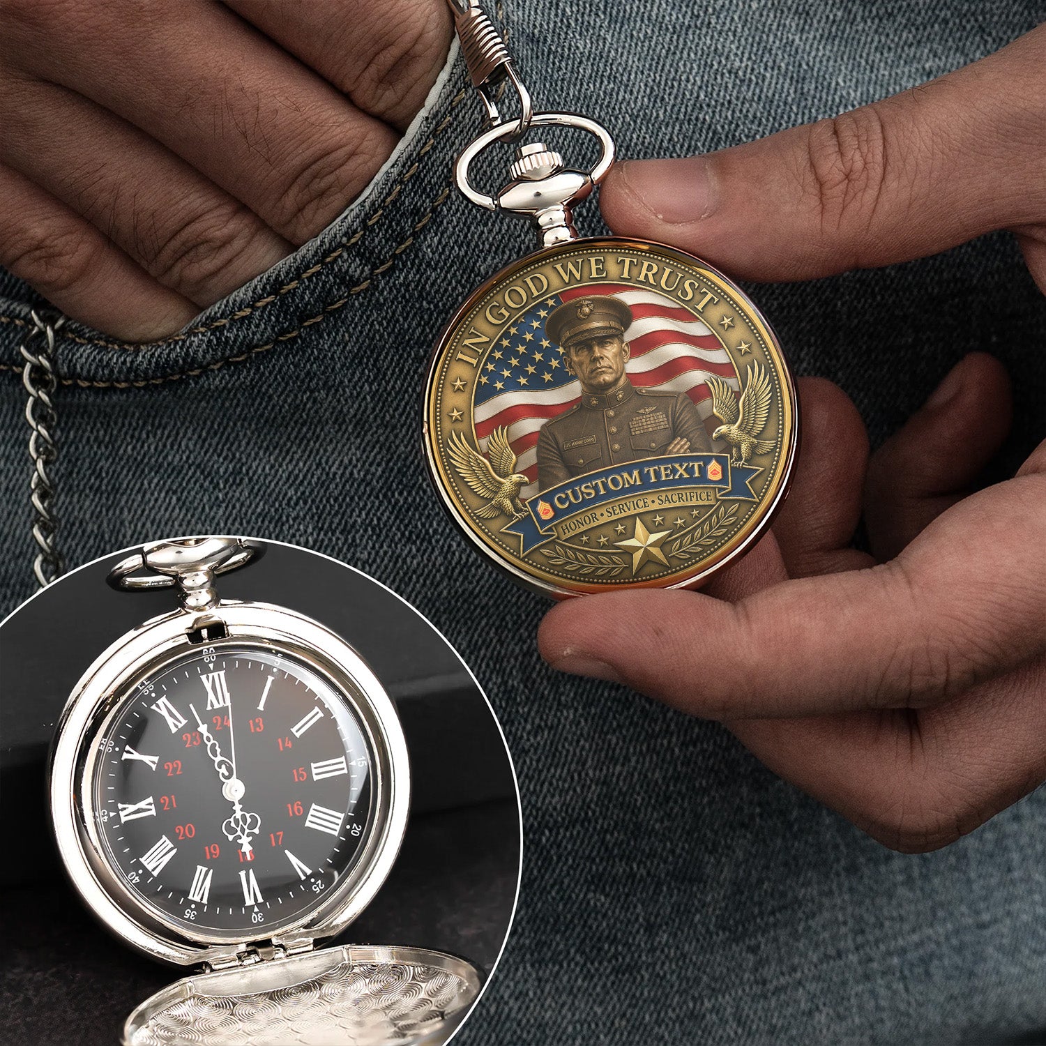 Marine Veteran Gift Custom Pocket Watch 250 Years