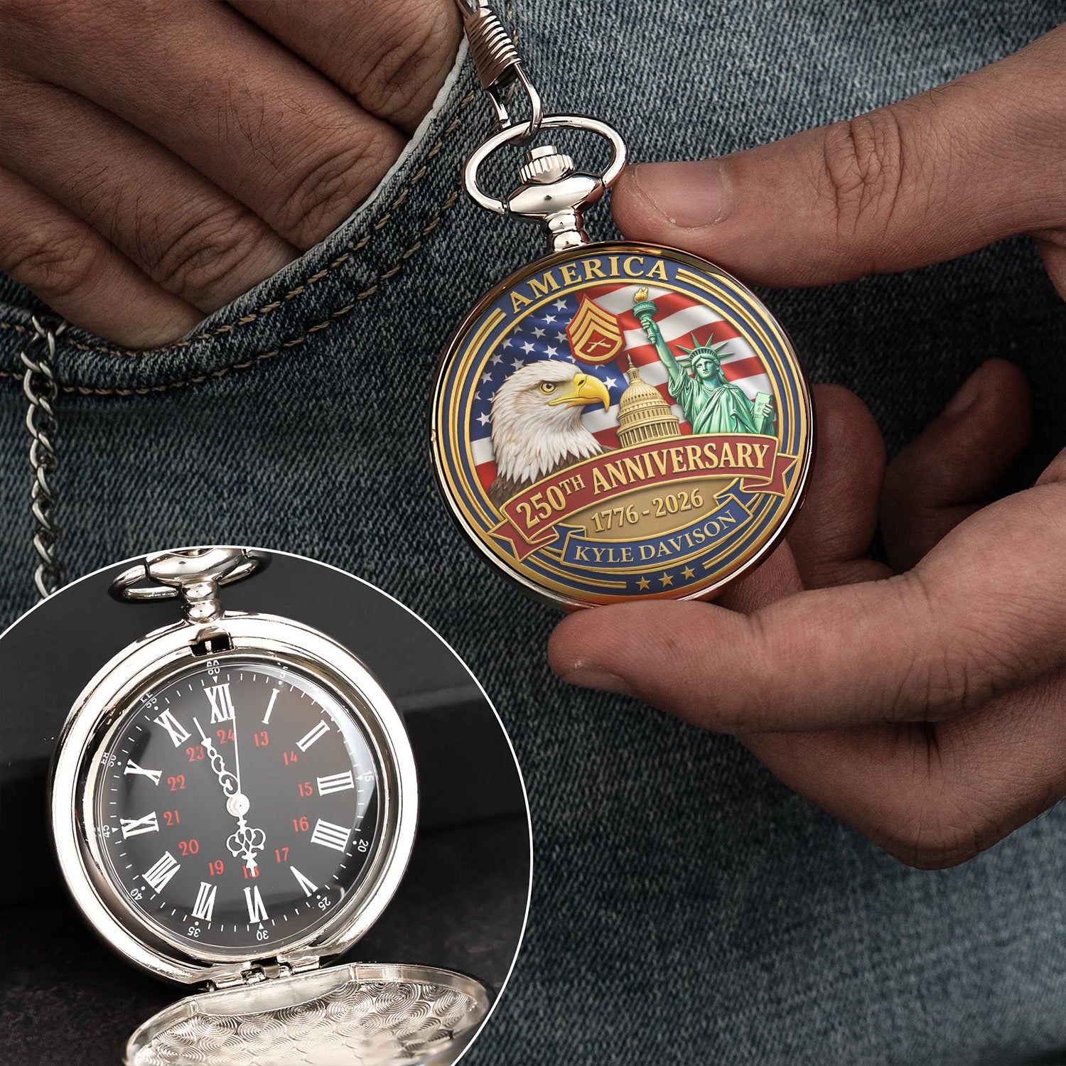 USMC Pocket Watch Custom Text Military Gift