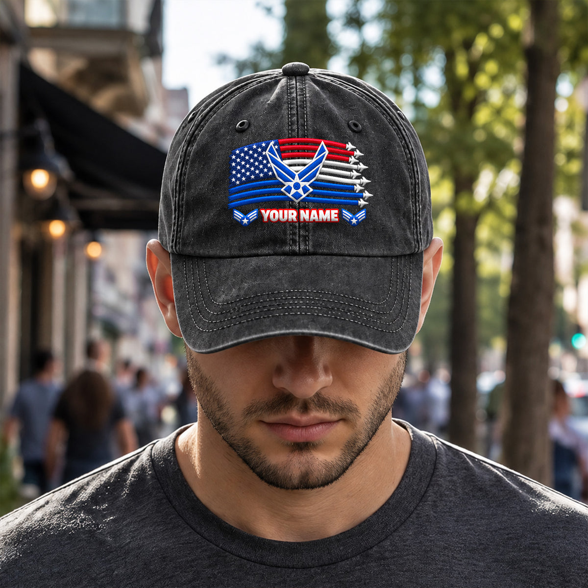 U.S. Air Force Embroidered Cap Custom Rank Text Veteran Gift