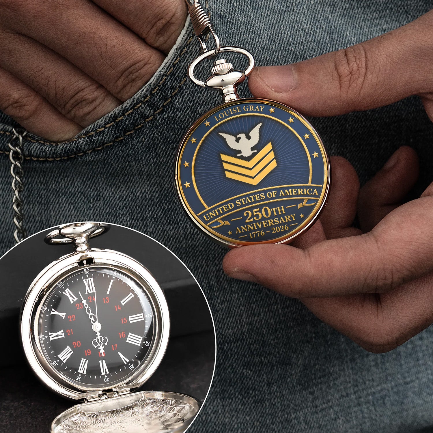 Custom Rank US Navy Pocket Watch Veteran Appreciation Gift