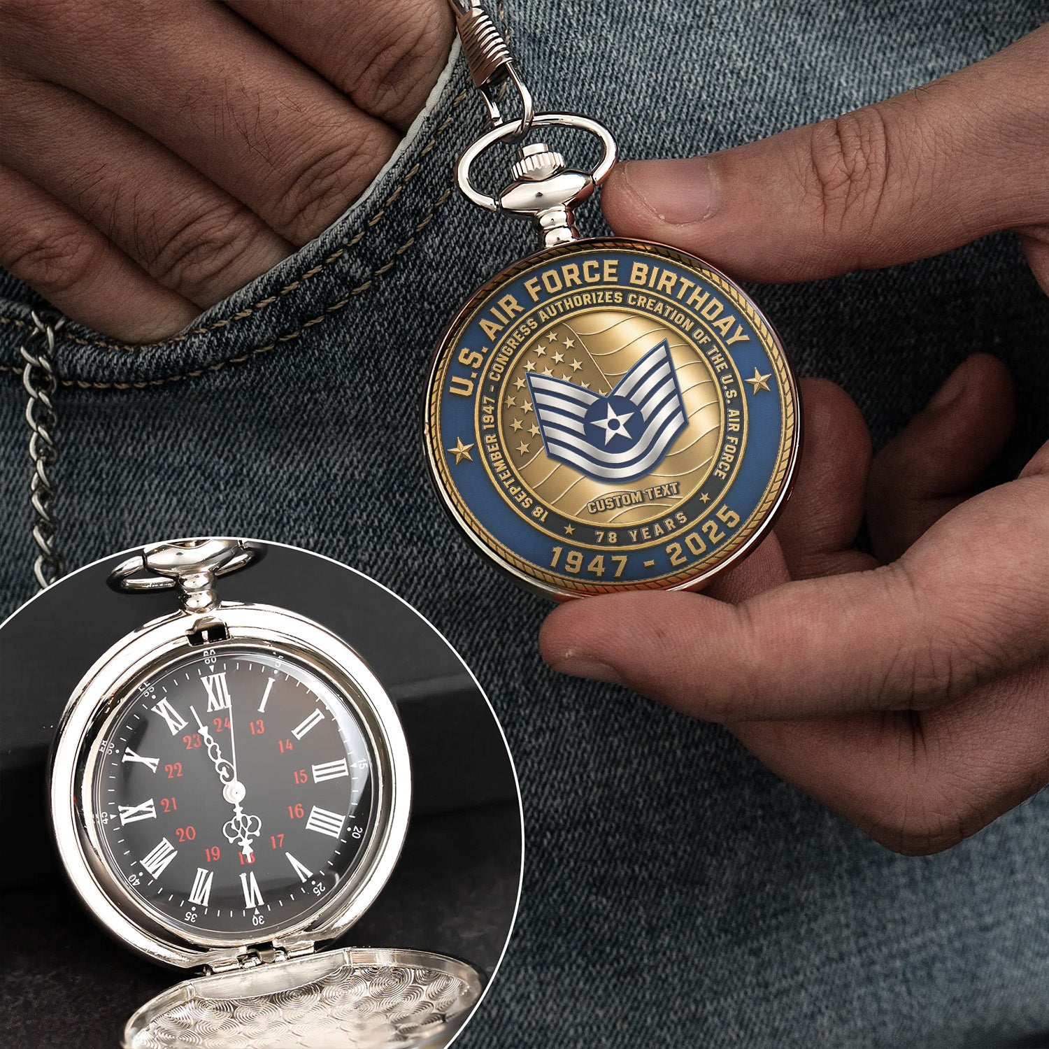 Personalized Air Force Pocket Watch 250th Anniversary Gift