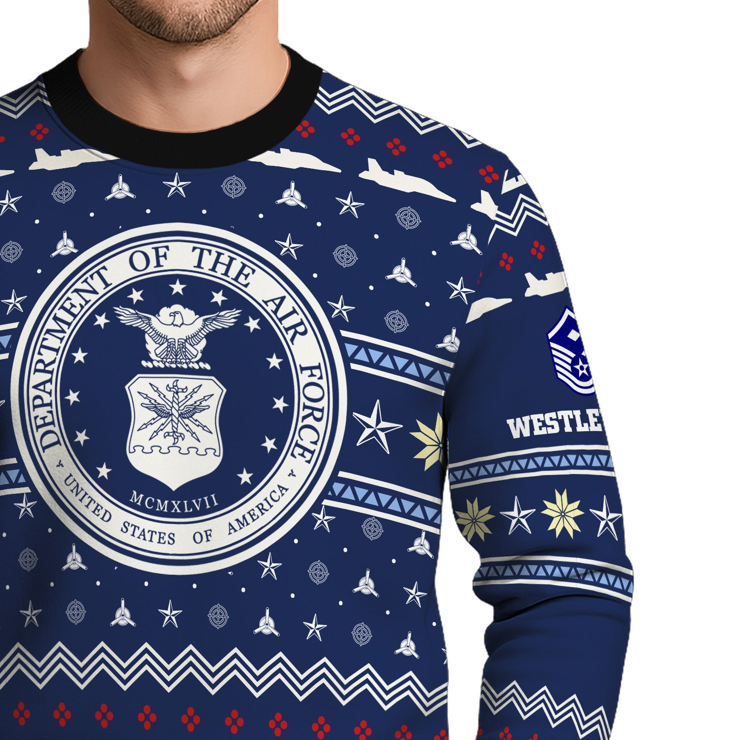 Custom Ranks And Text US Air Force Ugly Christmas Sweater for Women Men KRUST01