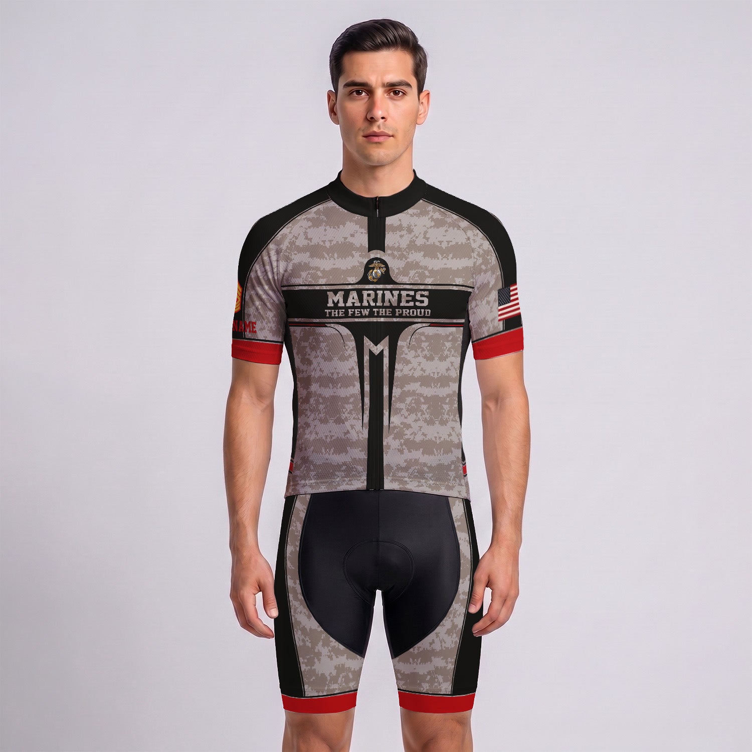 Personalized USMC Cycling Jersey Custom Name & Rank Marine Veteran Shirt