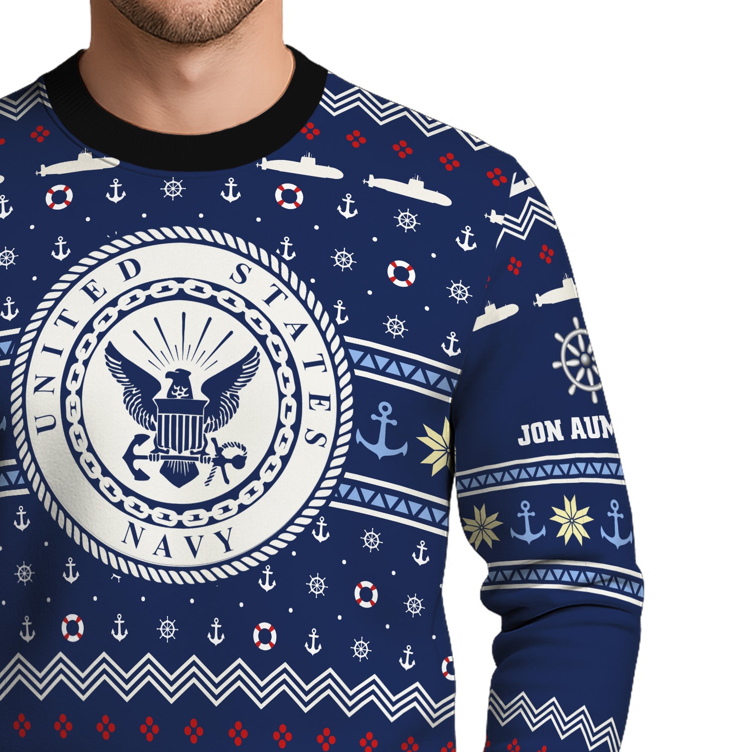 Custom Ranks And Text US Navy Ugly Christmas Sweater for Women Men KRUST01