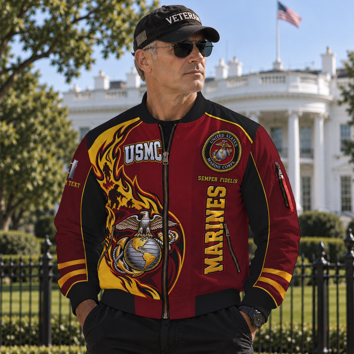 Custom USMC Bomber Jacket Personalized Military Rank Name for Men