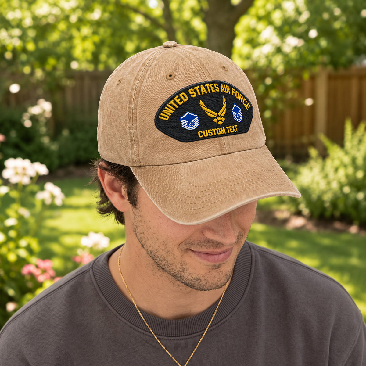 Custom U.S. Air Force Washed Cap Personalized Military Rank and Text