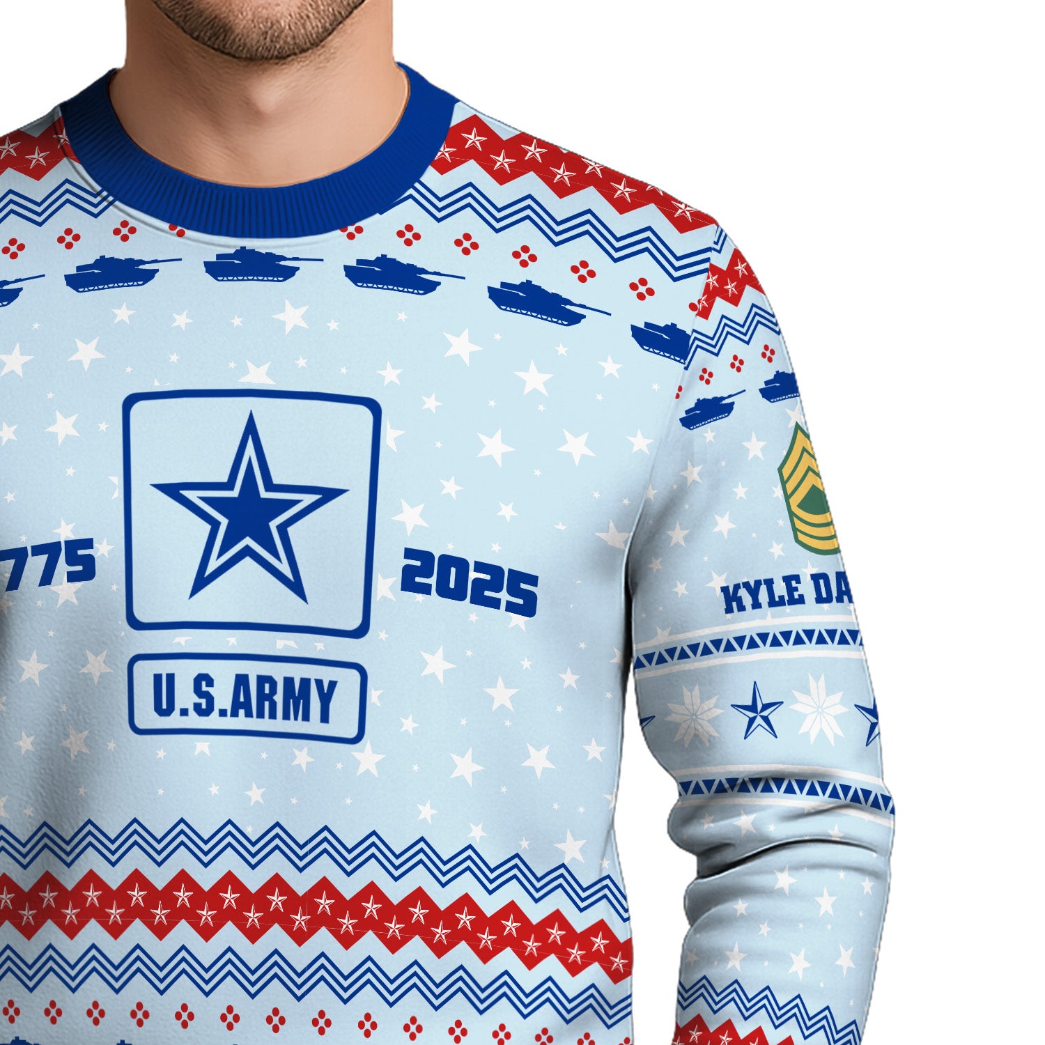 Custom Ranks And Text US Army Ugly Christmas Sweater for Women Men KRUST02