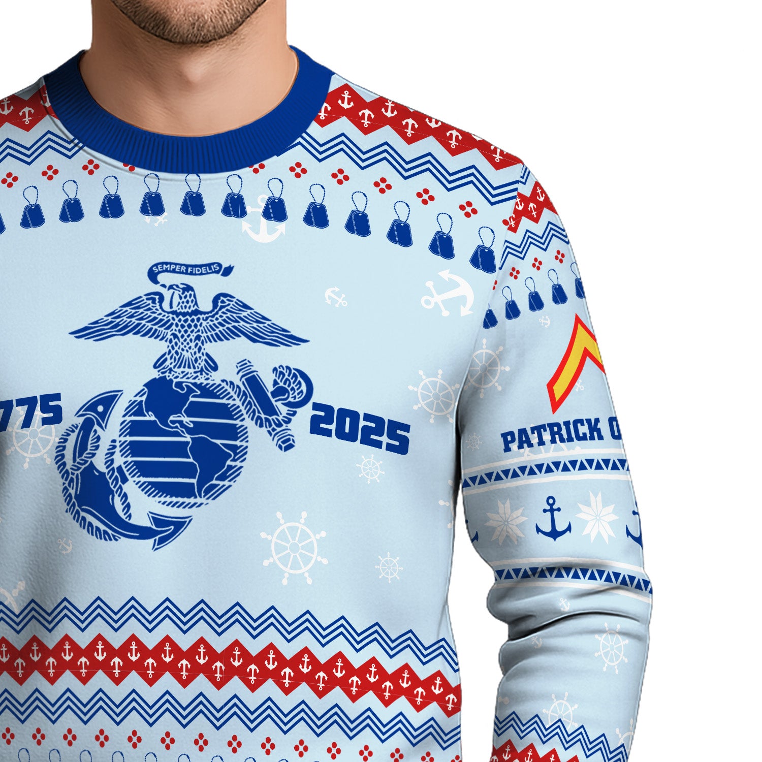 Custom Ranks And Text USMC Ugly Christmas Sweater for Women Men KRUST02