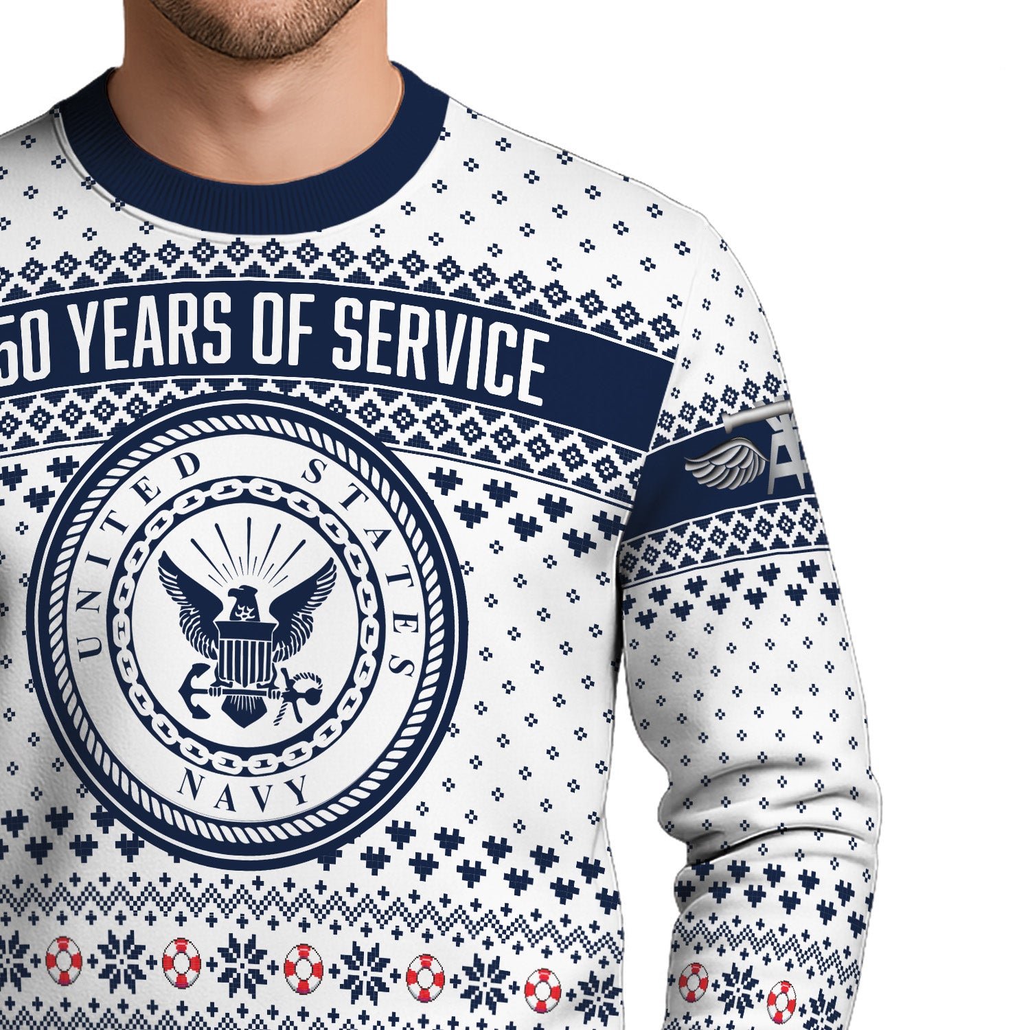Custom Ranks US Navy Ugly Christmas Sweater for Women Men KRUST06