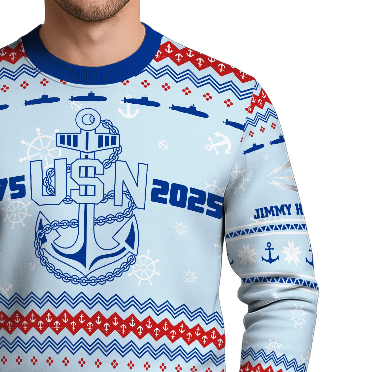 Custom Ranks And Text US Navy Ugly Christmas Sweater for Women Men KRUST02