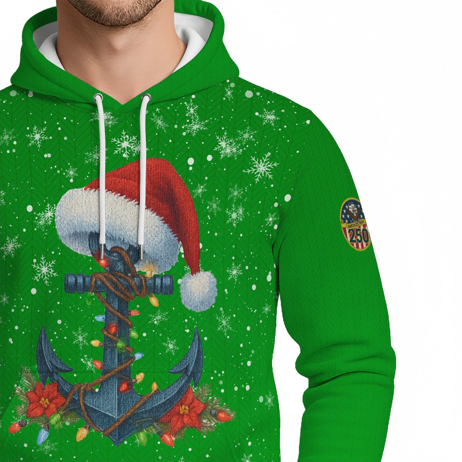 US Navy 3D All Over Print Hoodie Anchor Xmas Hat