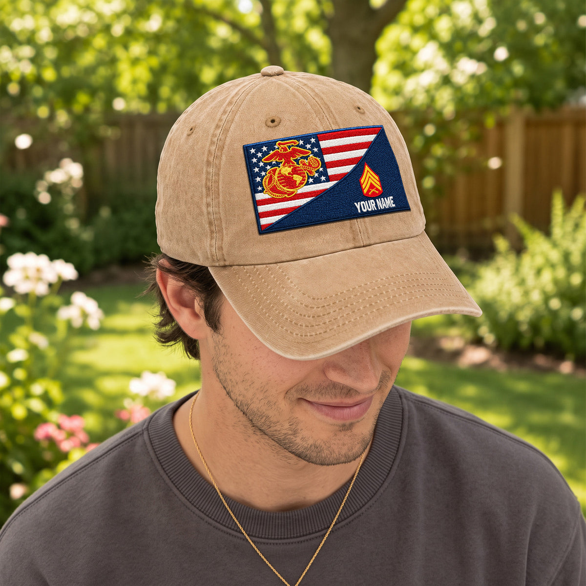 Custom USMC Washed Cap Personalized Military Rank and Text