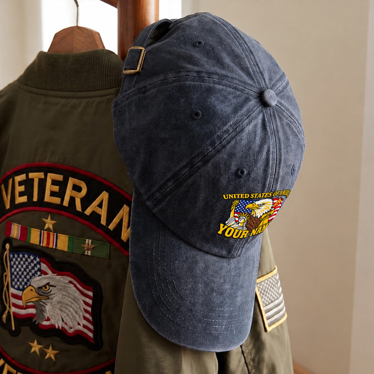 U.S. Marine Corps Embroidered Cap Custom Rank Text Veteran Gift