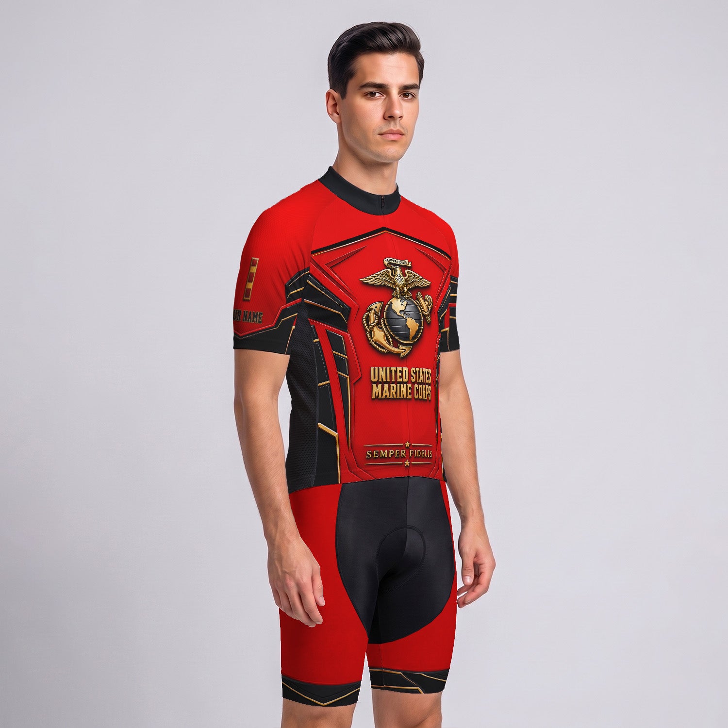 Personalized USMC Cycling Jersey Custom Military Name & Rank Gift