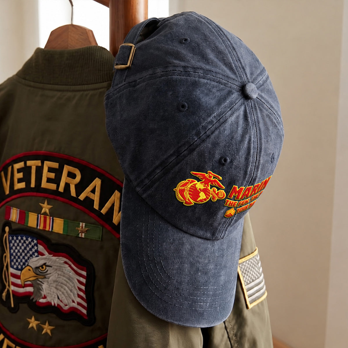 Personalized U.S. Marine Corps Embroidered Washed Cap Custom Rank and Text