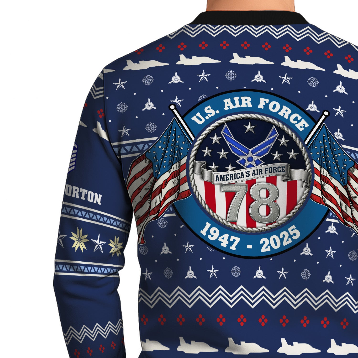 Custom Ranks And Text US Air Force Ugly Christmas Sweater for Women Men KRUST01