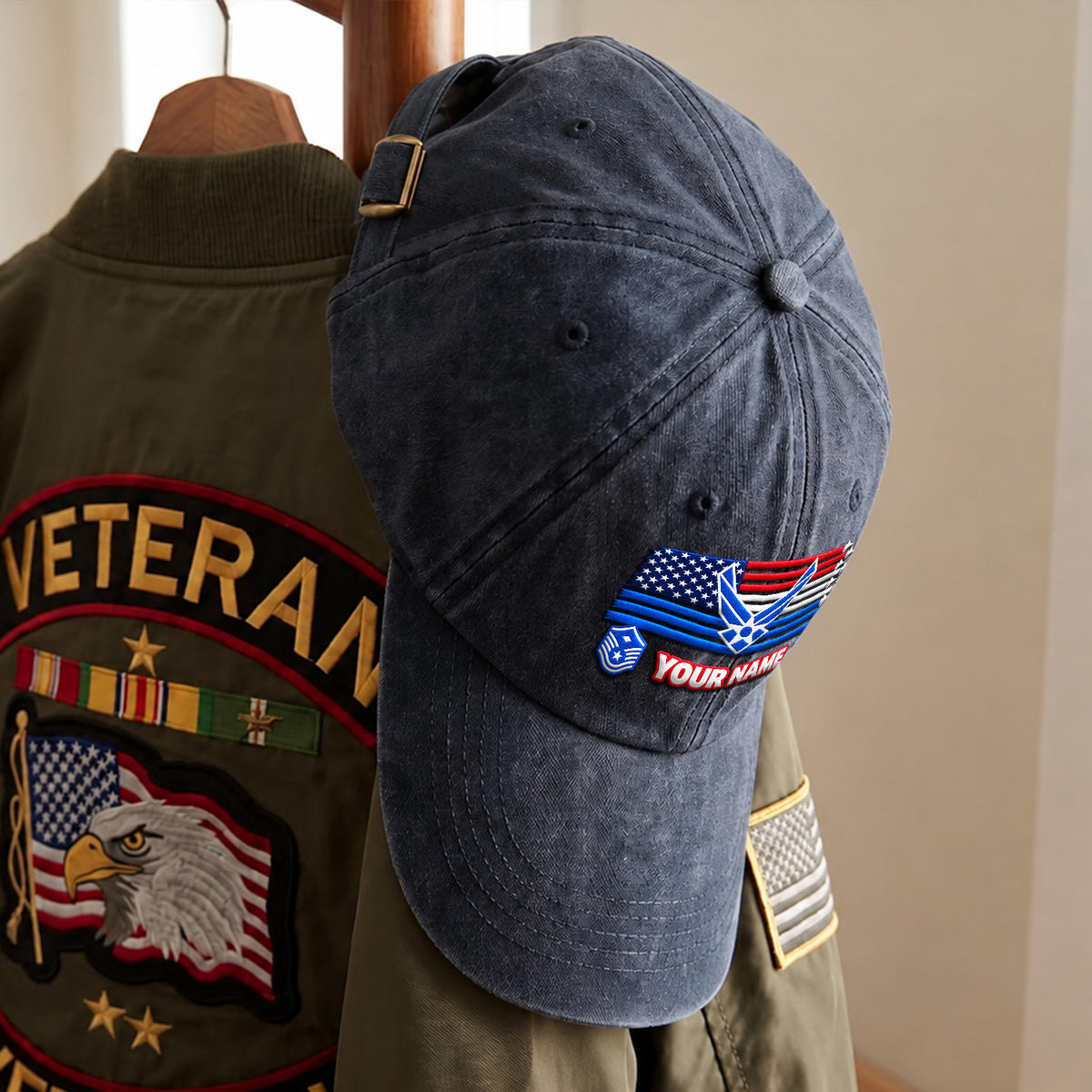 U.S. Air Force Embroidered Cap Custom Rank Text Veteran Gift