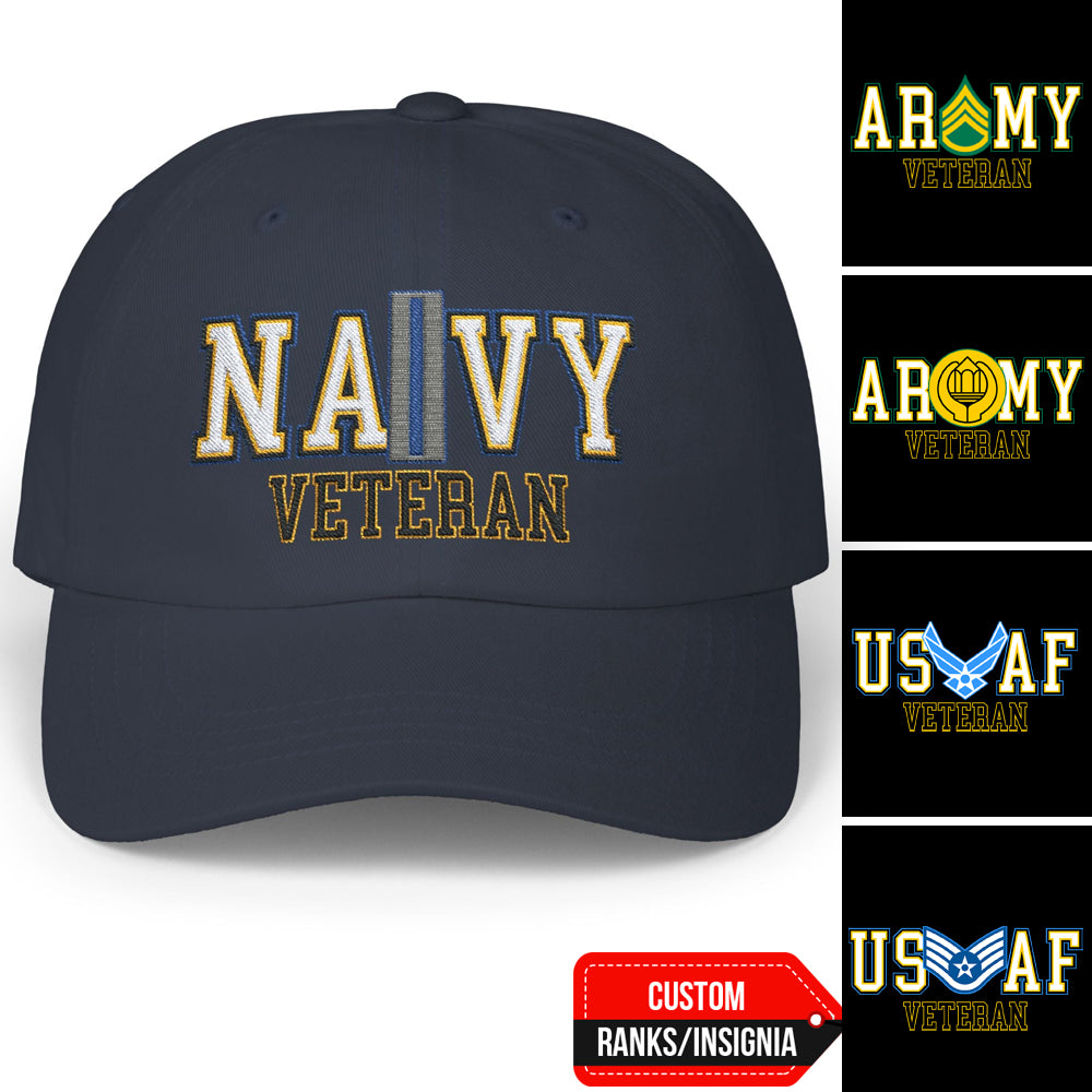 US Military Veteran Custom Ranks Insignia Embroidered Dad Hat