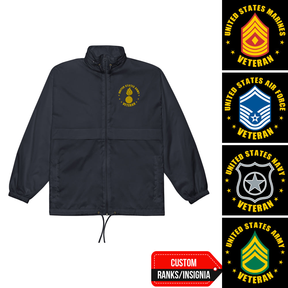 US Military Veteran Custom Ranks/Insignia Embroidered Unisex Windbreaker