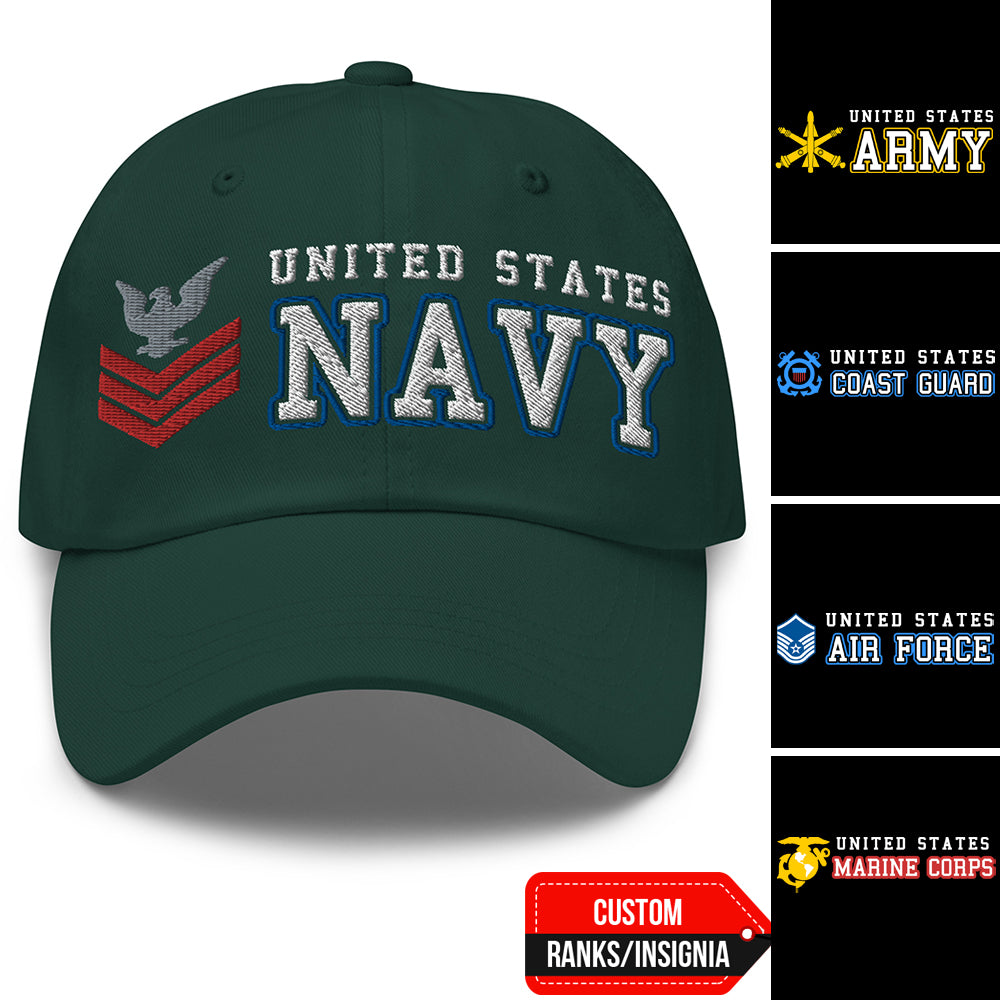 US Military Custom Ranks Insignia Embroidered Dad Hat