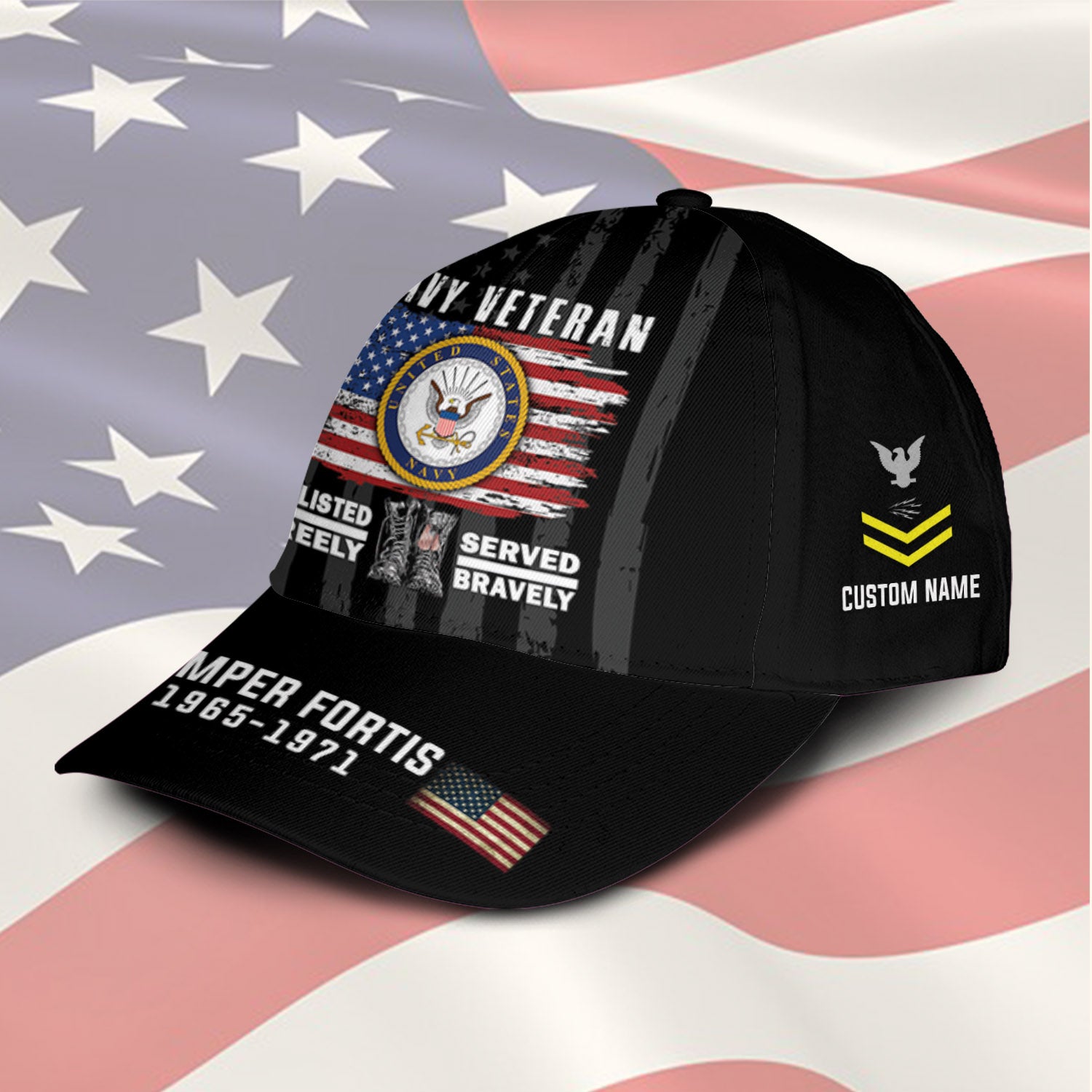 US Military Veteran Military Mottos Custom Ranks/Insignia, Personalized Name And Years Served All Over Prints Premium Classic Cap