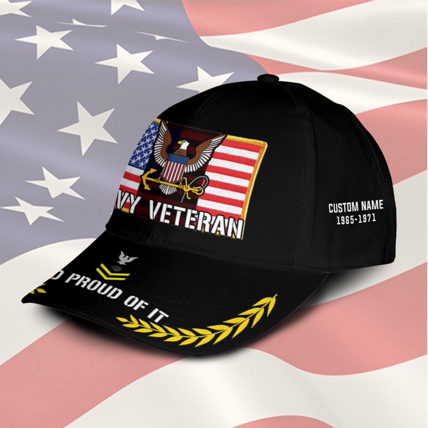 US Military Veteran Proudly Served Custom Ranks/Insignia, Personalized Name And Years Served All Over Prints Premium Classic Cap