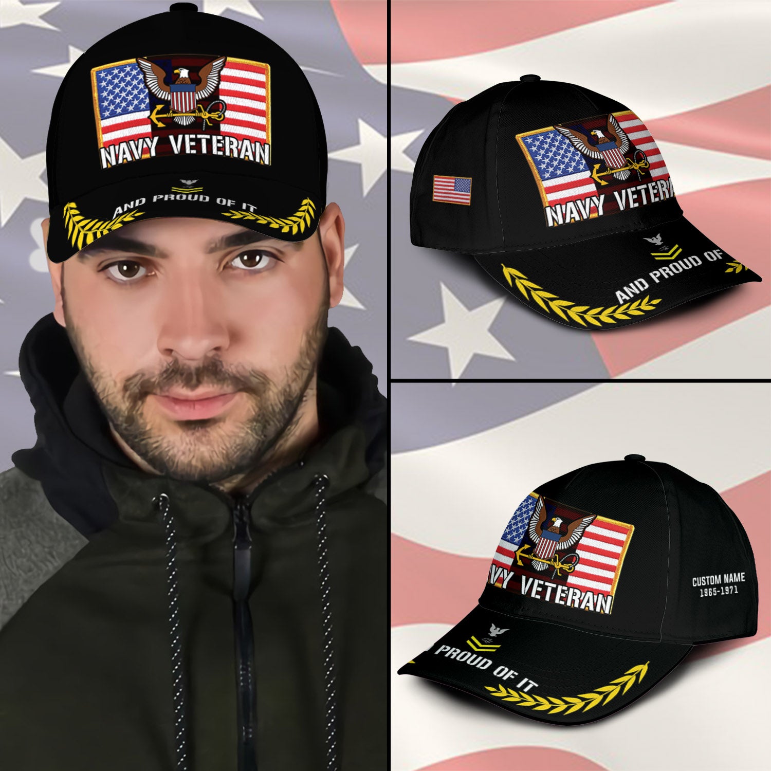 US Military Veteran Proudly Served Custom Ranks/Insignia, Personalized Name And Years Served All Over Prints Premium Classic Cap