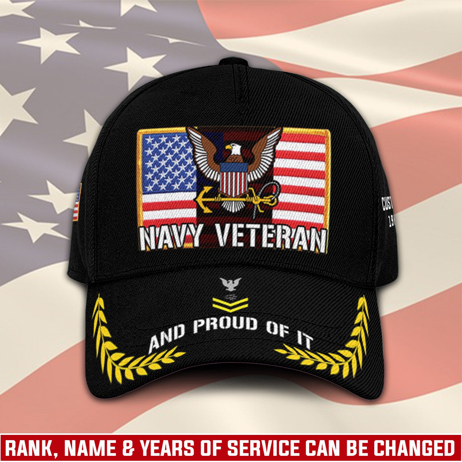 US Military Veteran Proudly Served Custom Ranks/Insignia, Personalized Name And Years Served All Over Prints Premium Classic Cap