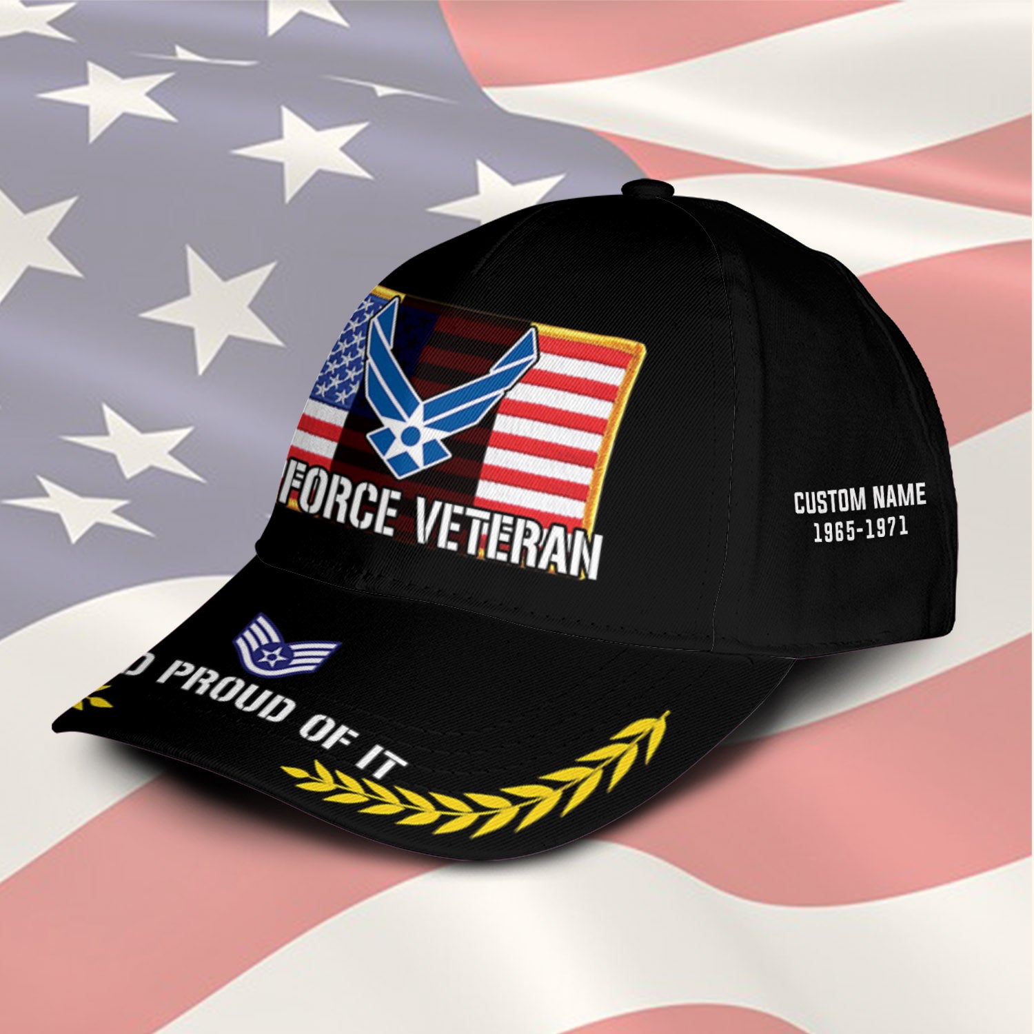 US Military Veteran Proudly Served Custom Ranks/Insignia, Personalized Name And Years Served All Over Prints Premium Classic Cap