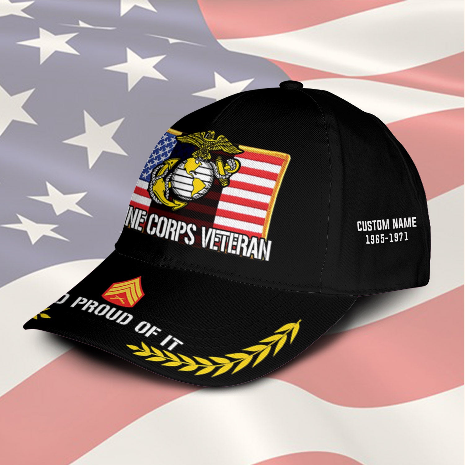 US Military Veteran Proudly Served Custom Ranks/Insignia, Personalized Name And Years Served All Over Prints Premium Classic Cap