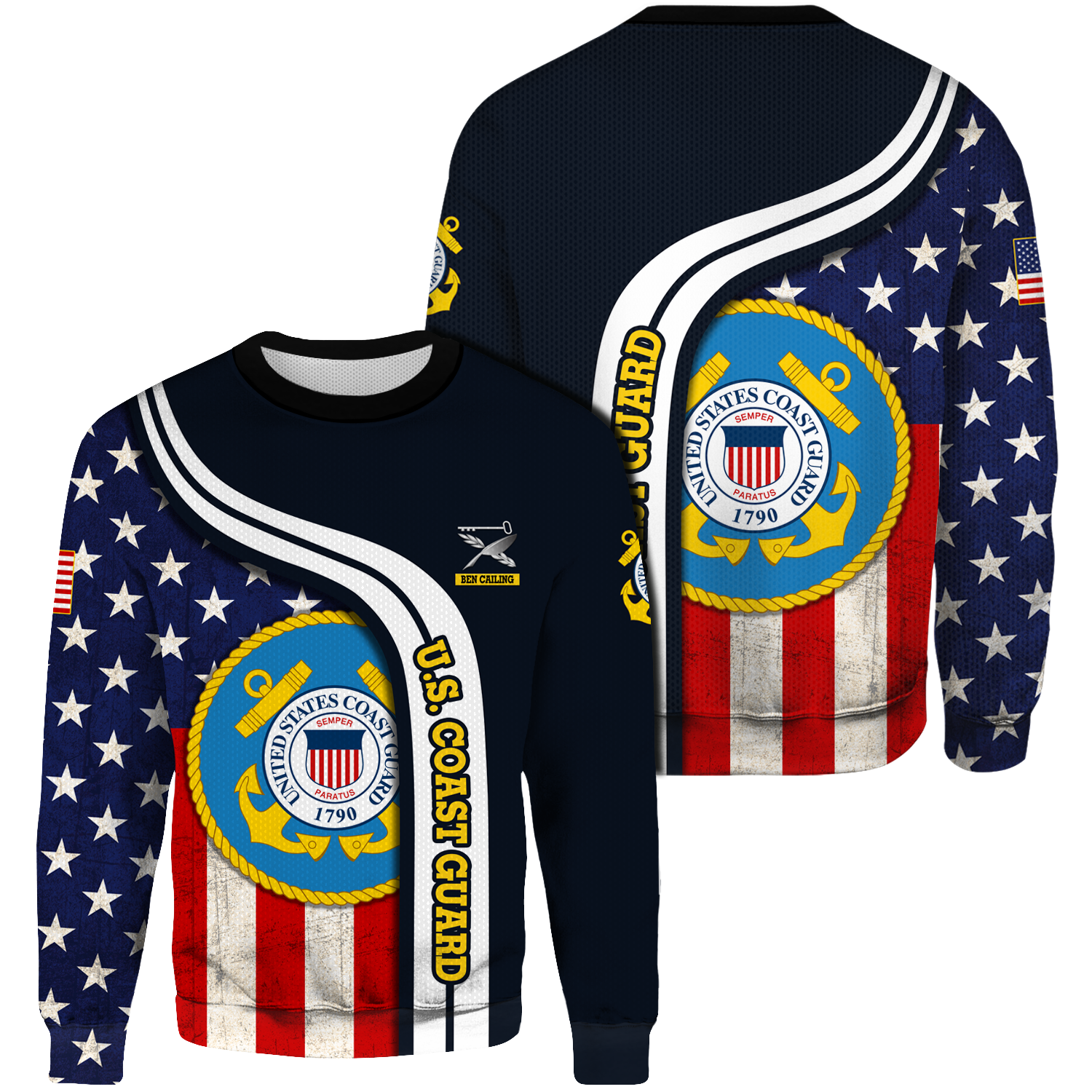 Custom 3D All Over Prints Ugly Sweater, Personalized Name And Military Logo, USA Flag