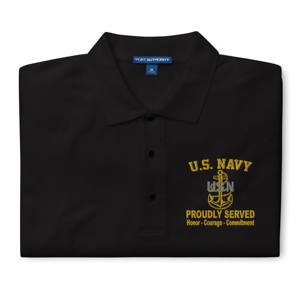 Custom US Navy Ranks, Insignia Core Values Embroidered Port Authority Polo Shirt