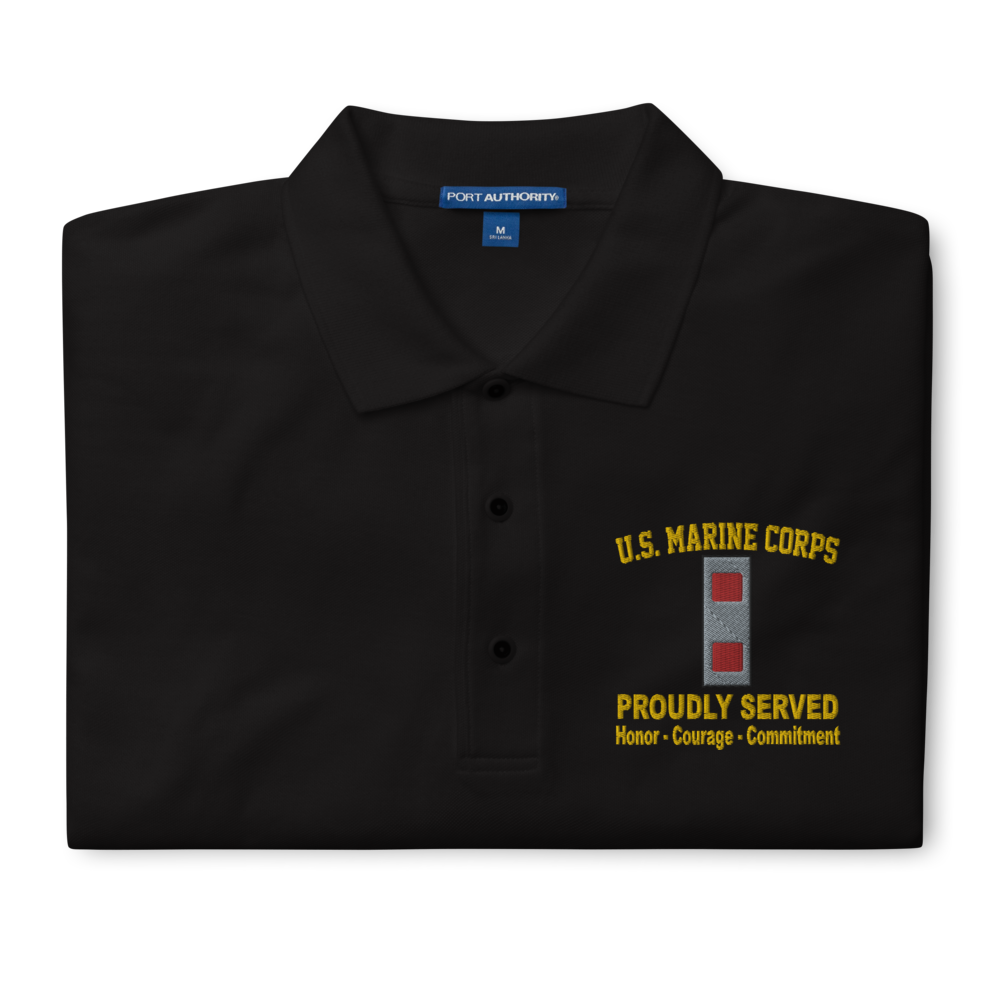 Custom US Marine Corps Ranks, Insignia Core Values Embroidered Port Authority Polo Shirt