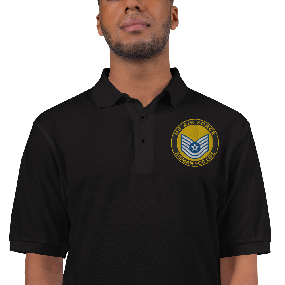 Custom US Air Force Ranks, Insignia Airman For Life Embroidered Port Authority Polo Shirt