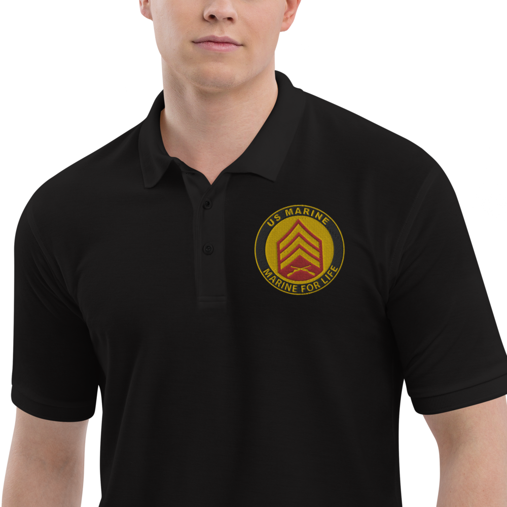 Custom US Marine Corps Ranks, Insignia Marine For Life Embroidered Port Authority Polo Shirt