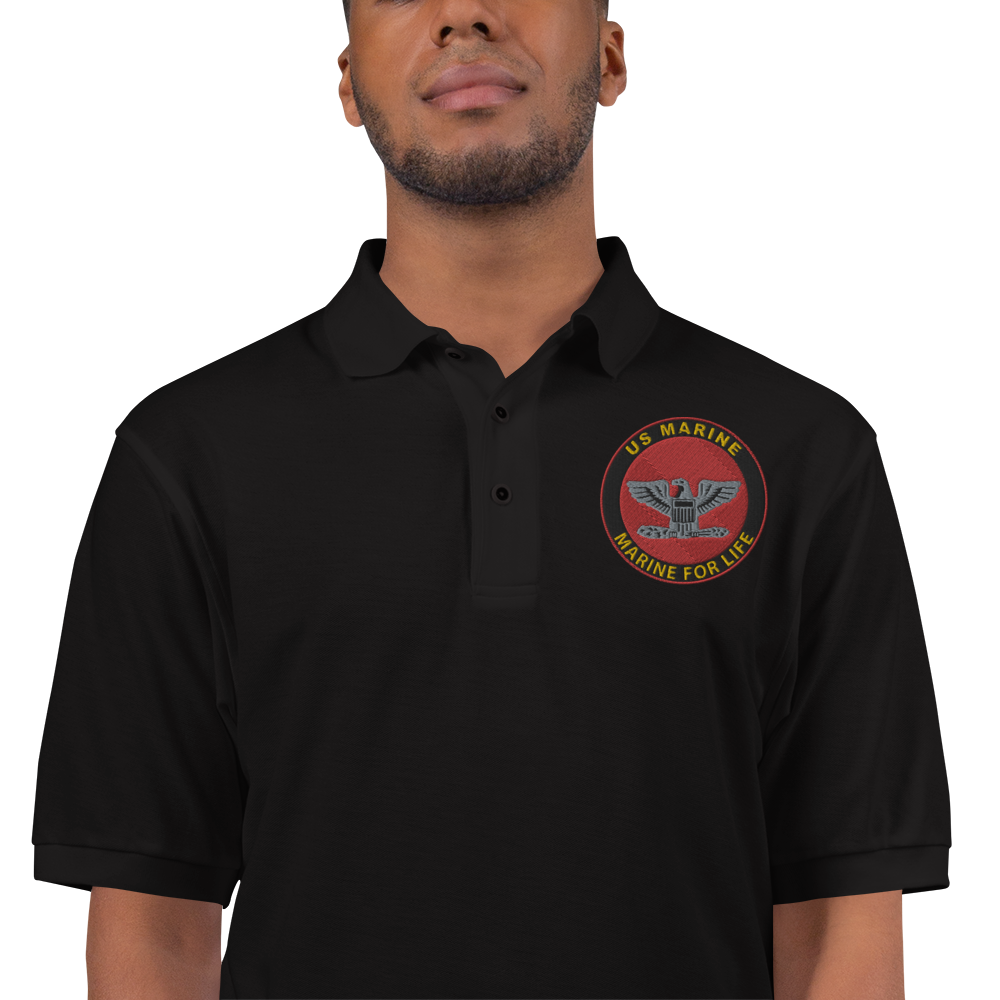 Custom US Marine Corps Ranks, Insignia Marine For Life Embroidered Port Authority Polo Shirt