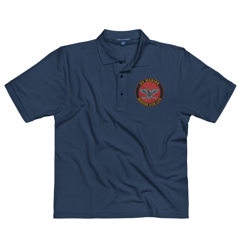 Custom US Marine Corps Ranks, Insignia Marine For Life Embroidered Port Authority Polo Shirt