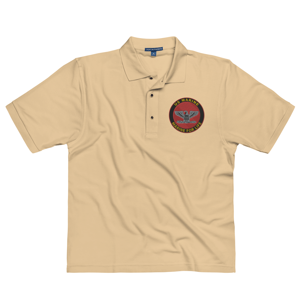 Custom US Marine Corps Ranks, Insignia Marine For Life Embroidered Port Authority Polo Shirt