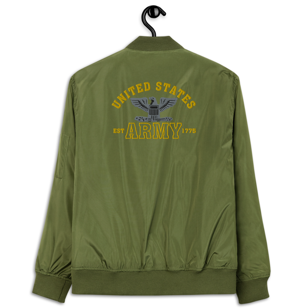 US Army EST. 1775, Custom US Army Ranks, Insignia On Back, Embroidered Recycled Bomber Jacket