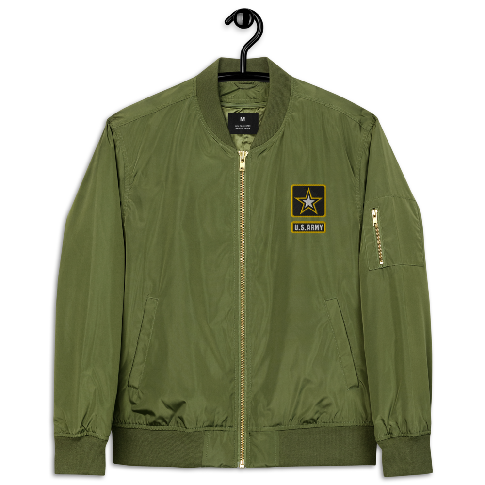 Never Underestimate An Old Army, Custom US Army Ranks, Insignia On Back, Embroidered Recycled Bomber Jacket