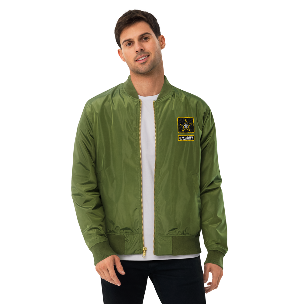 Never Underestimate An Old Army, Custom US Army Ranks, Insignia On Back, Embroidered Recycled Bomber Jacket