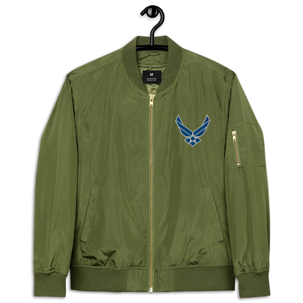 Never Underestimate An Old Air Force, Custom US Air Force Ranks, Insignia On Back, Embroidered Recycled Bomber Jacket