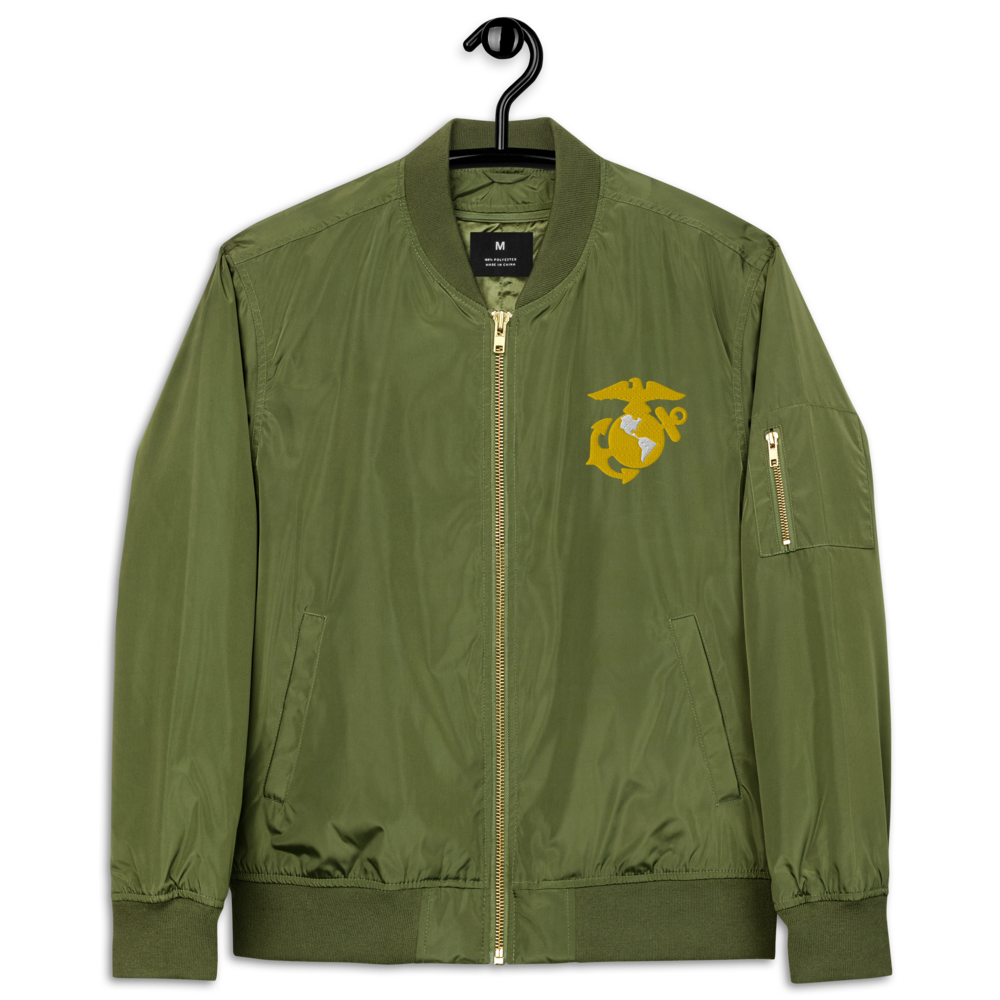 Never Underestimate An Old Marine, Custom US Marine Corps Ranks, Insignia On Back, Embroidered Recycled Bomber Jacket