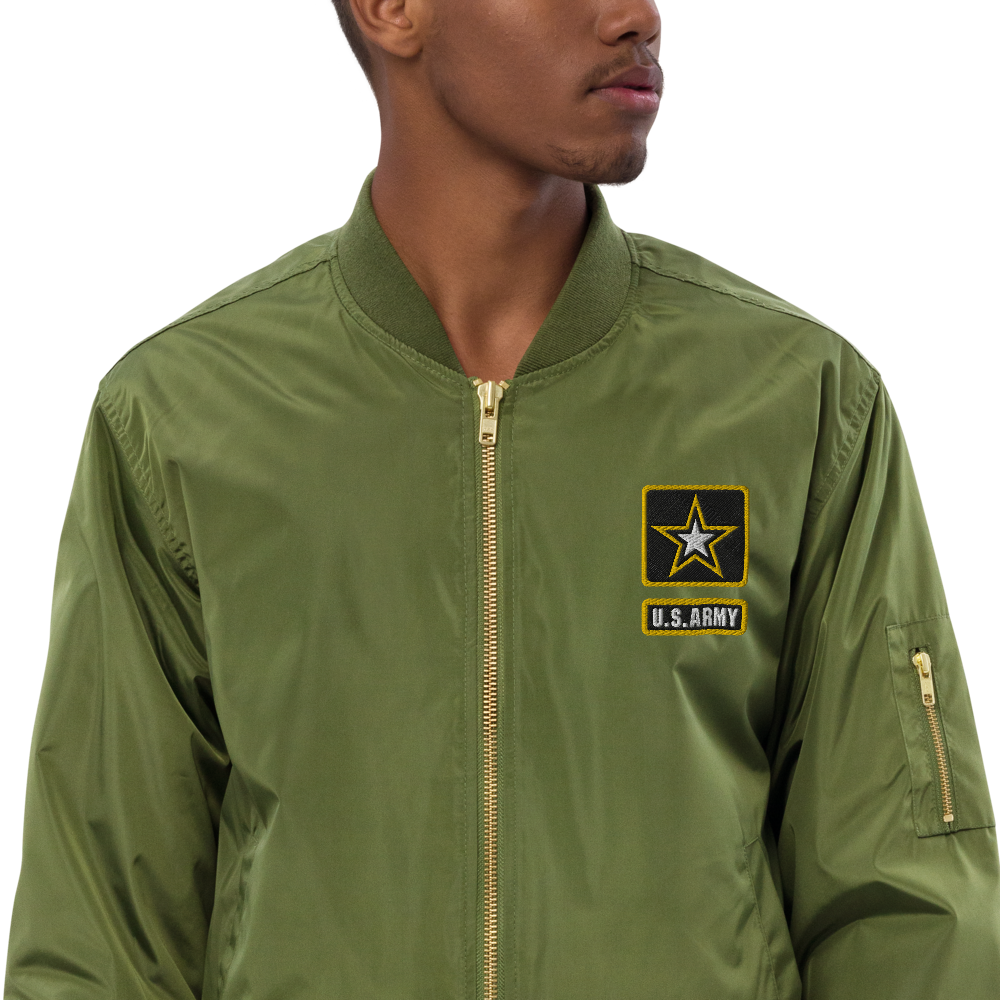 Never Underestimate An Old Army, Custom US Army Ranks, Insignia On Back, Embroidered Recycled Bomber Jacket