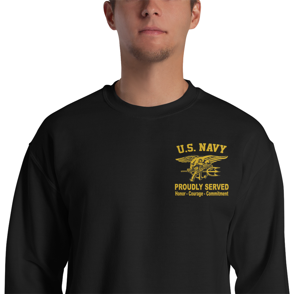 Custom US Navy Ranks, Insignia Core Values Embroidered Unisex Sweatshirt